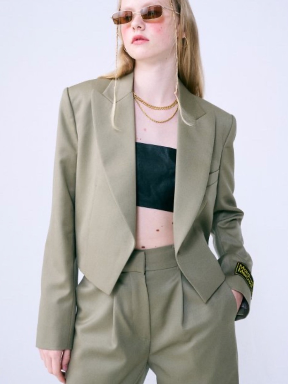 NWT MARDI MERCREDI CROPPED BLAZER - Khaki Beige